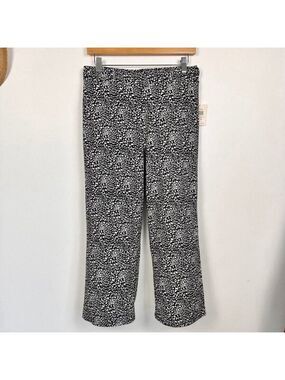 Retrology Wide Leg Cropped Pants Women's Sz Small Black White Leopard Print